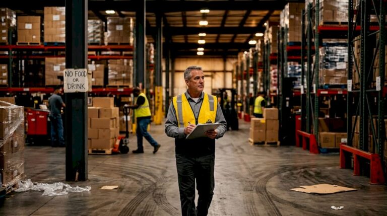 Supervisor walking in active distribution center