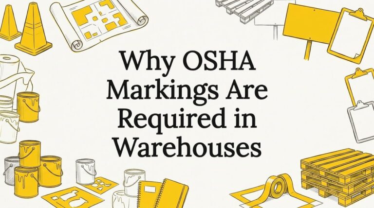 Decorative title card with warehouse floor marking props