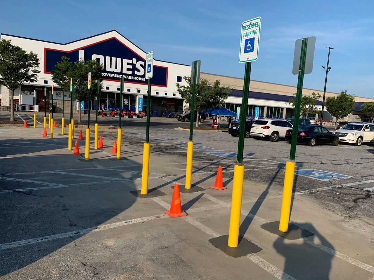 Warehouse Line Striping - Lowe's Bollard Installation