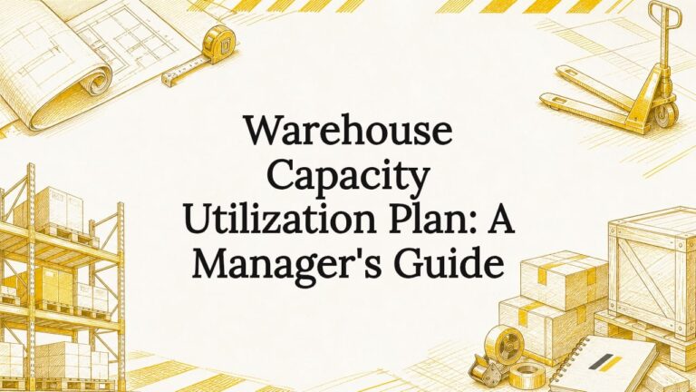 Decorative title card illustration with warehouse tools