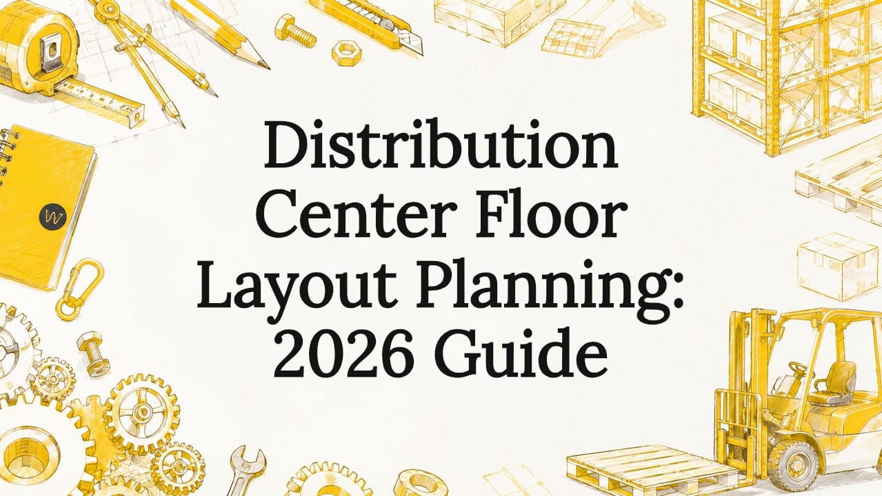 Decorative title card illustration with warehouse tools