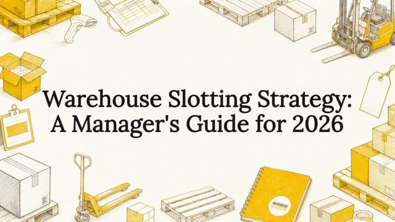 Decorative warehouse title card illustration