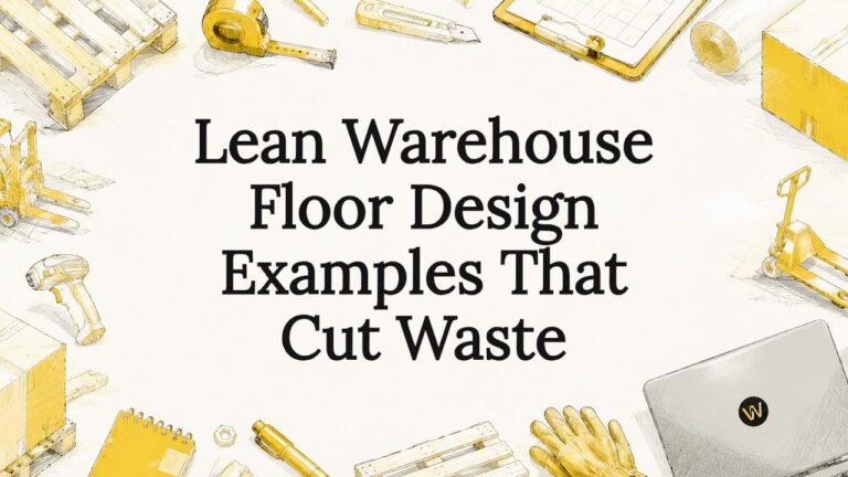 Decorative title card illustration with warehouse tools