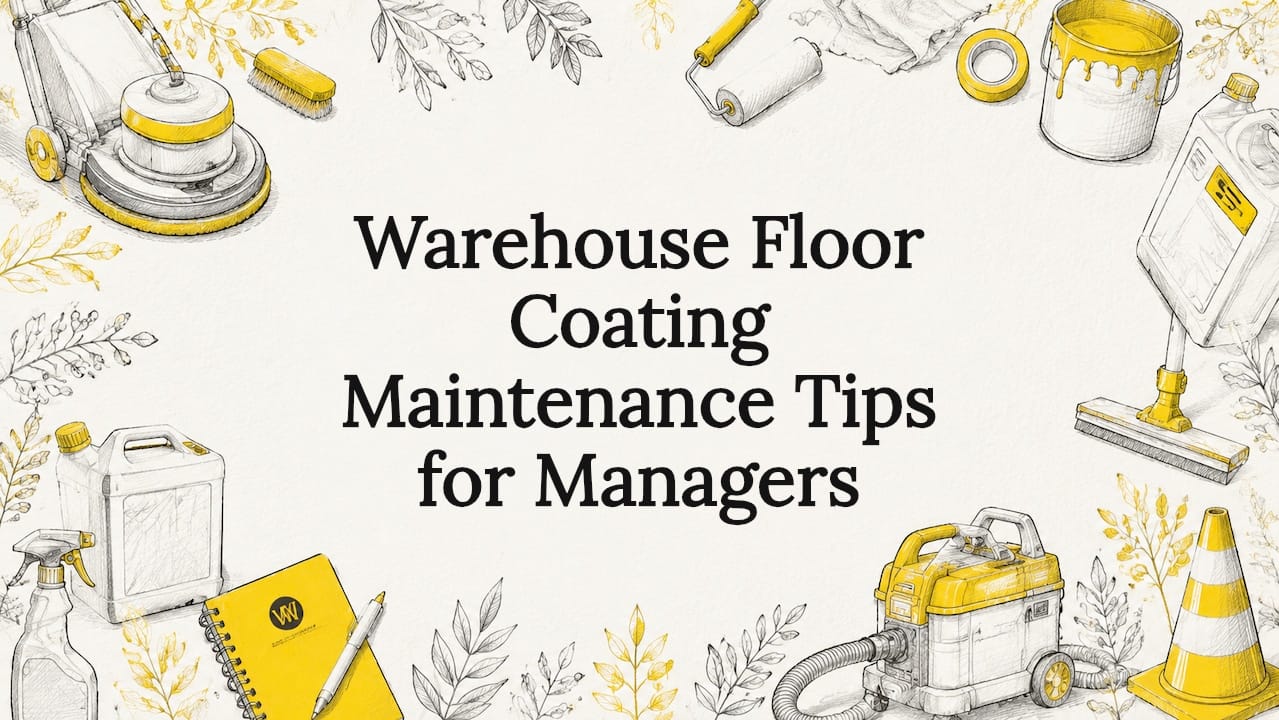Decorative warehouse floor maintenance title card
