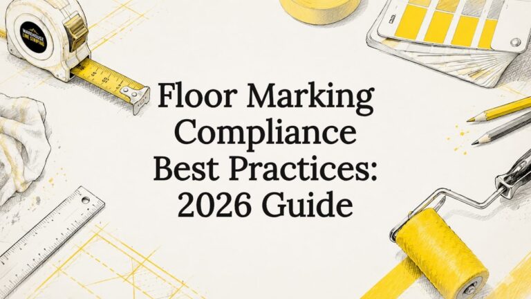 Decorative title card illustration with floor marking tools